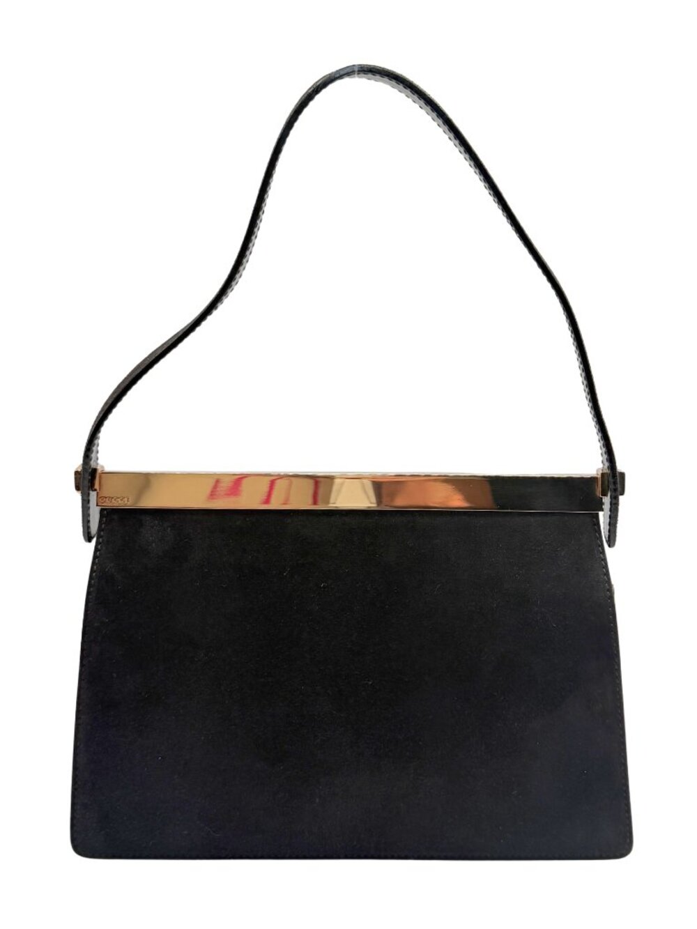 Vintage GUCCI Tom Ford Black Suede Flap Bag with Gold Hardware